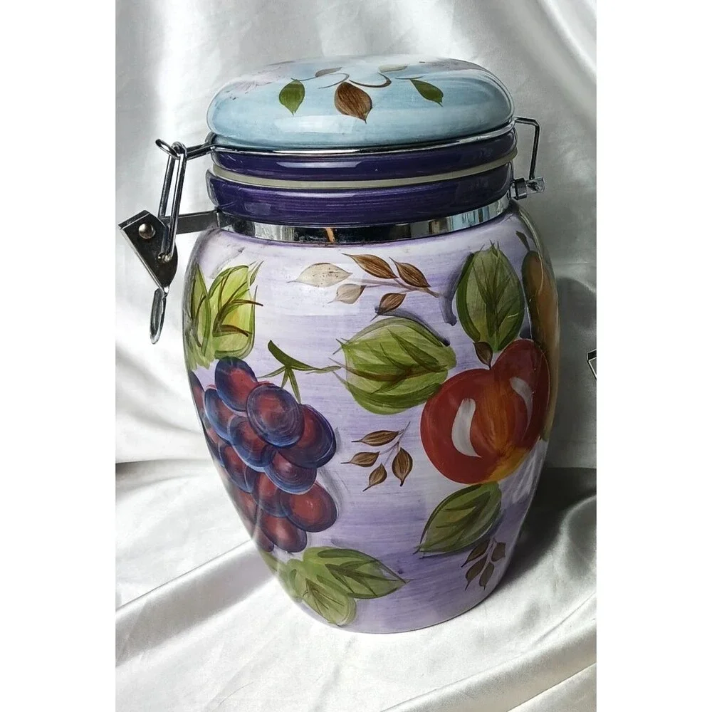 GIBSON ELITE TUSCANY FRUIT THEME CANISTER JAR LATCHING TOP W/SEAL Lot of 2